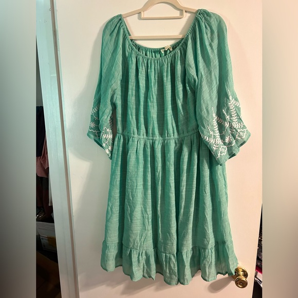 indigo Rose Dresses & Skirts - Green Embroidered Sleeve Dress